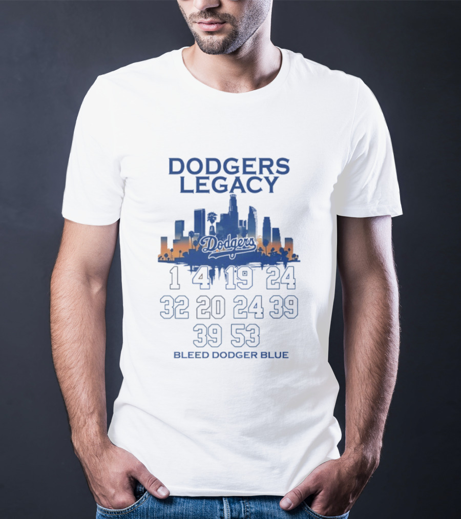 Dodgers Legacy 1 4 19 24 32 20 24 39 39 53 Bleed Dodger Blue Skyline Dodgers T-Shirt