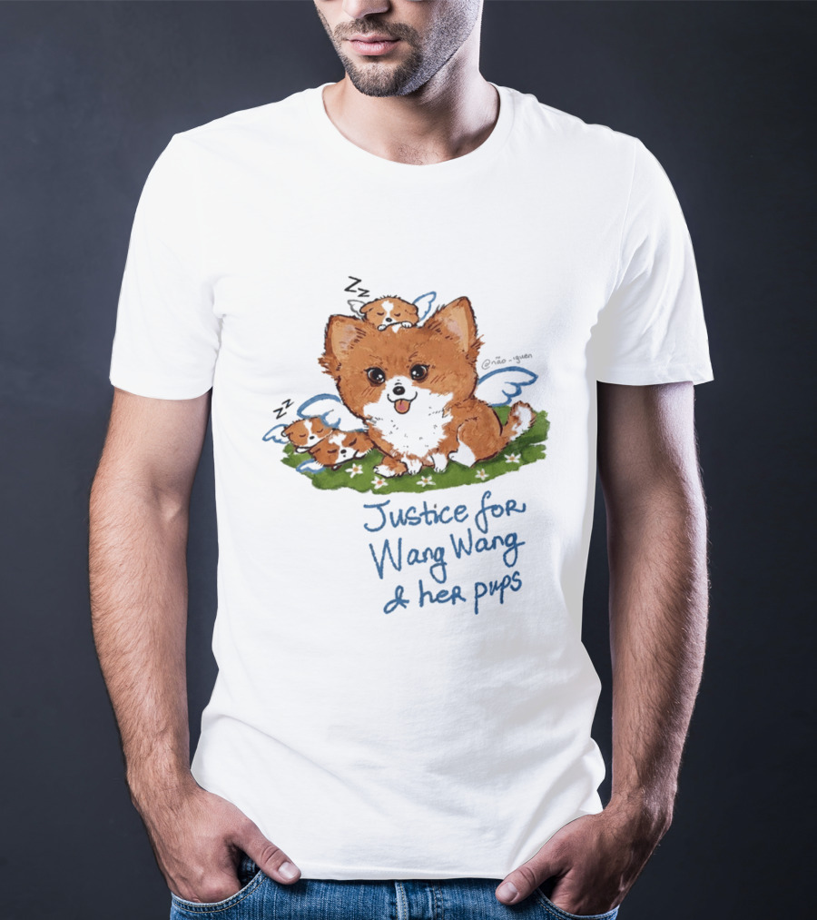 Justice For Wang Wang And Her Pups Cute Illustrated Memorial T-Shirt