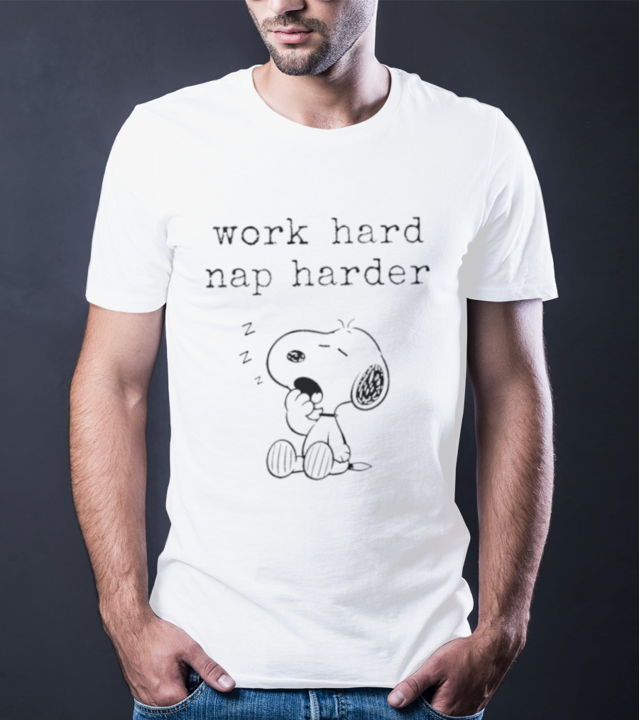 Snoopy Work Hard Nap Harder Peanuts Charlie Brown Zzz T-Shirt