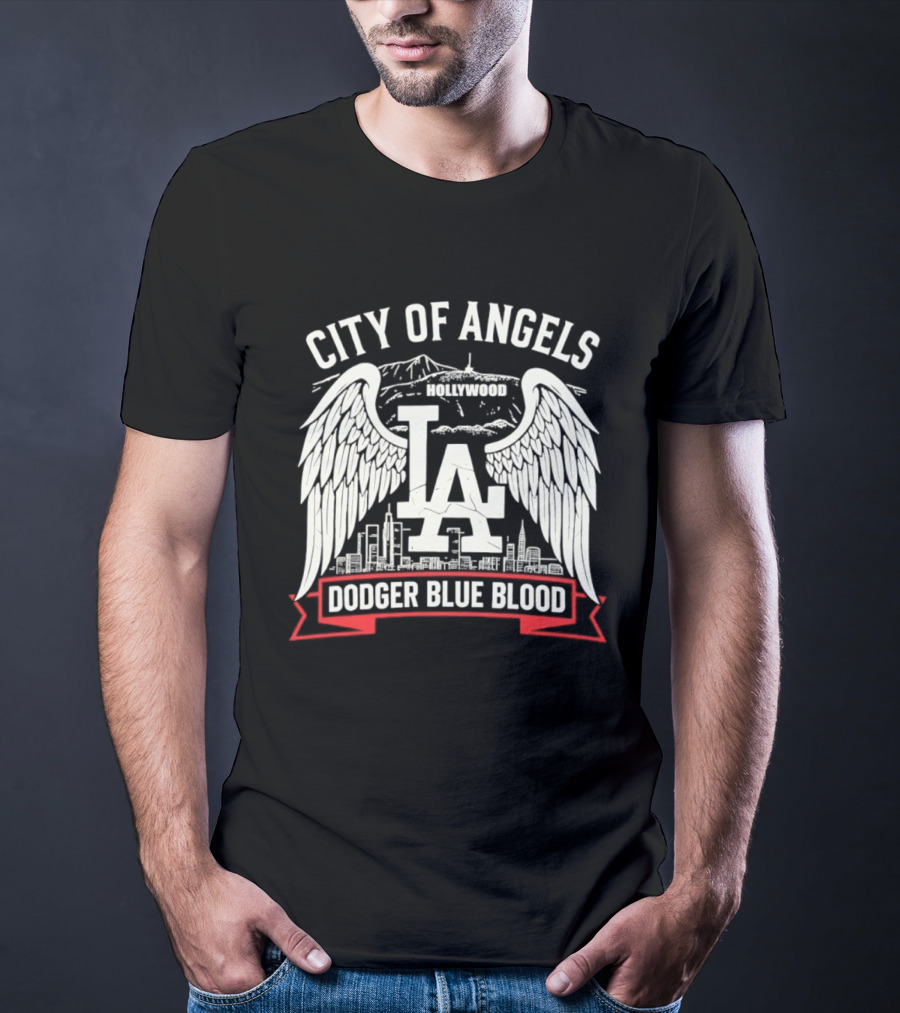 City Of Angels LA Hollywood Dodger Blue Blood Wings Skyline T-Shirt