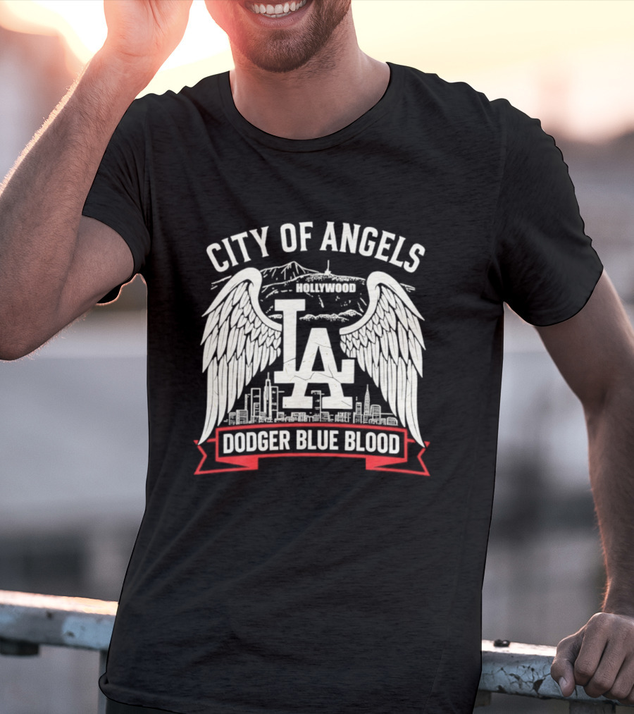 City Of Angels LA Hollywood Dodger Blue Blood Wings Skyline T-Shirt
