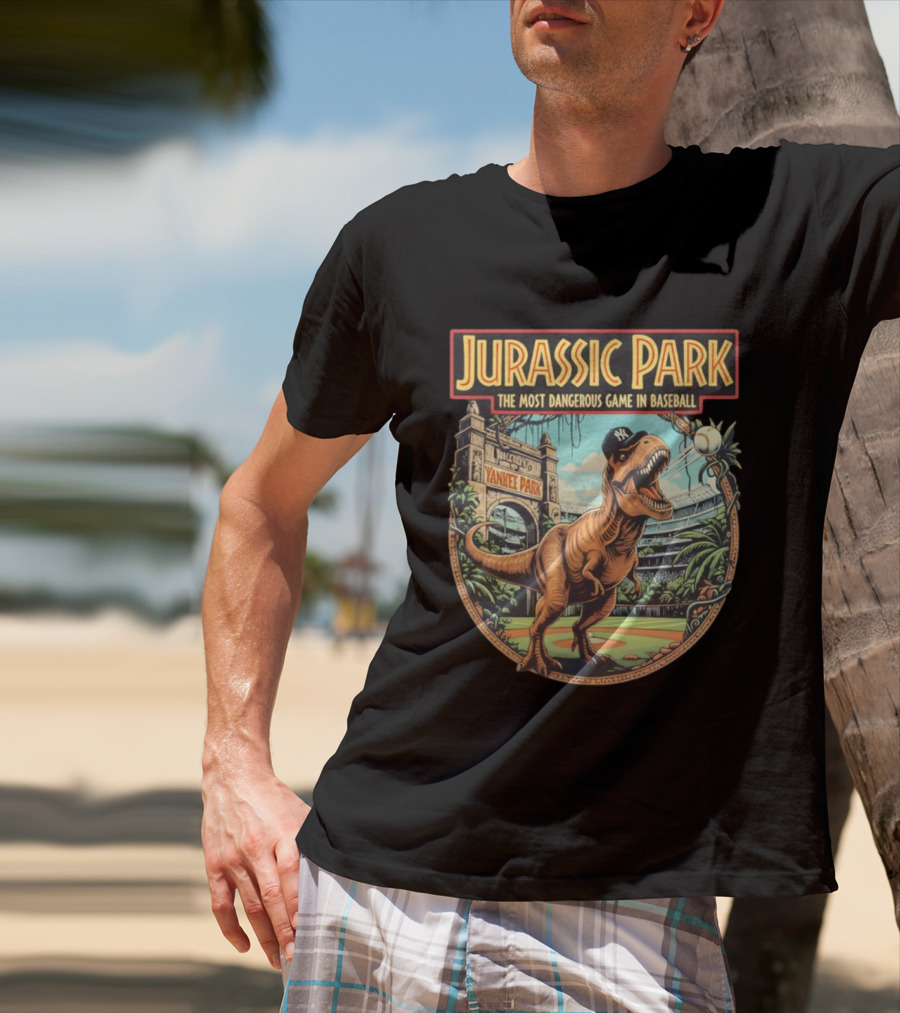 Jurassic Park The Most Dangerous Game In Baseball Yankee Park Rex Stadium Adventure T-Shirt