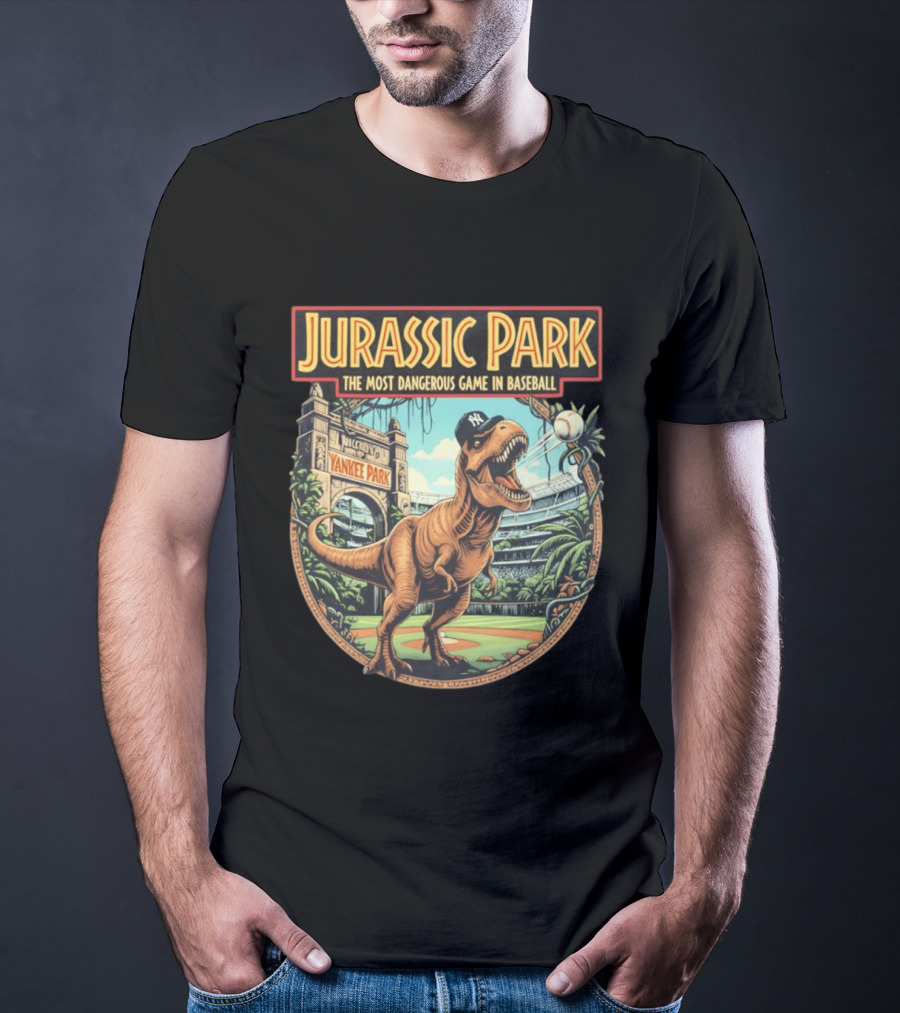 Jurassic Park The Most Dangerous Game In Baseball Yankee Park Rex Stadium Adventure T-Shirt