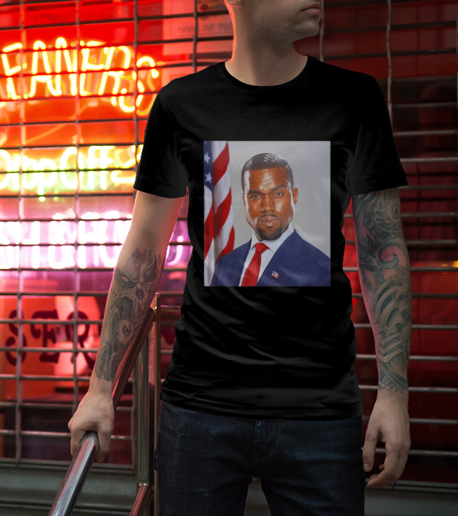 Kanye West Ye Political Portrait American Flag Suit And Tie T-Shirt