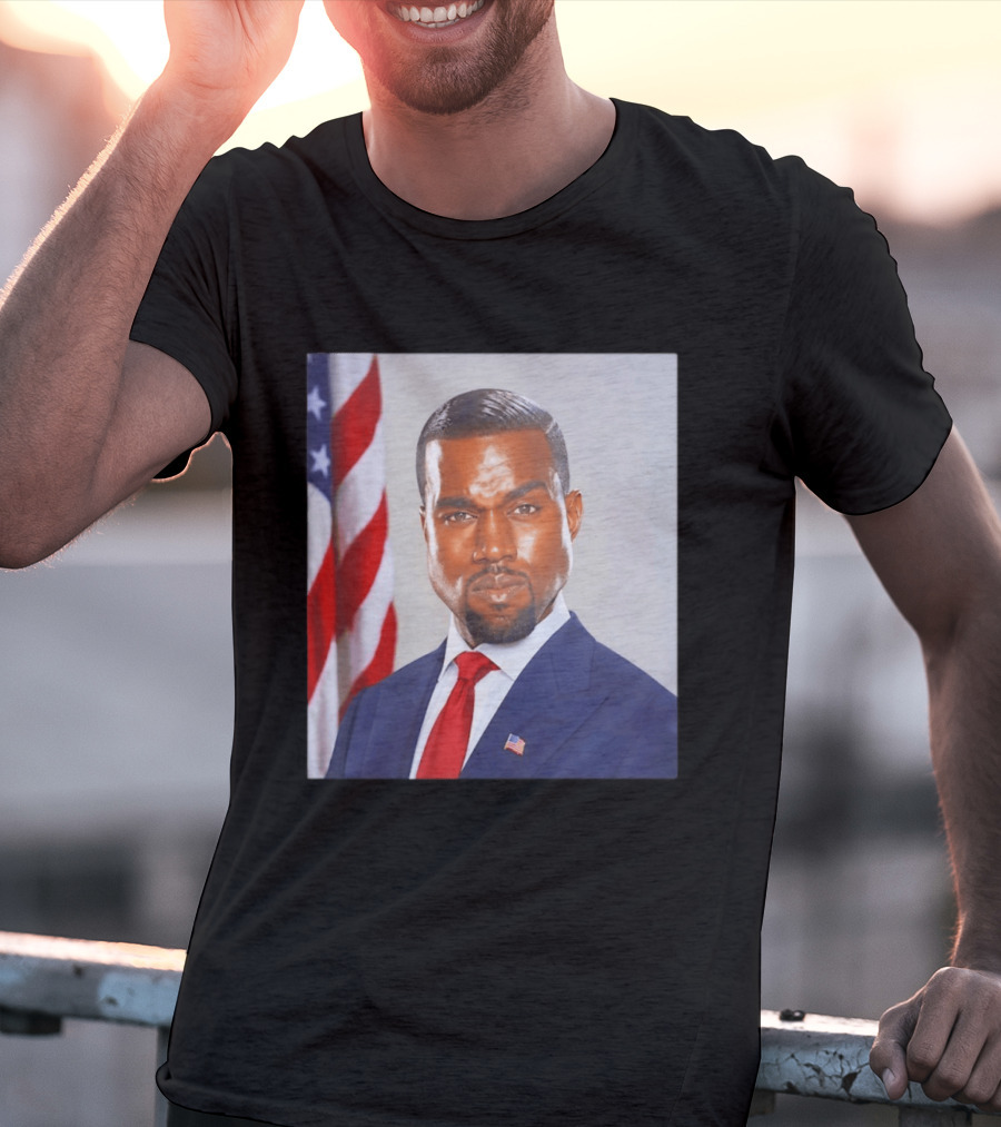 Kanye West Ye Political Portrait American Flag Suit And Tie T-Shirt