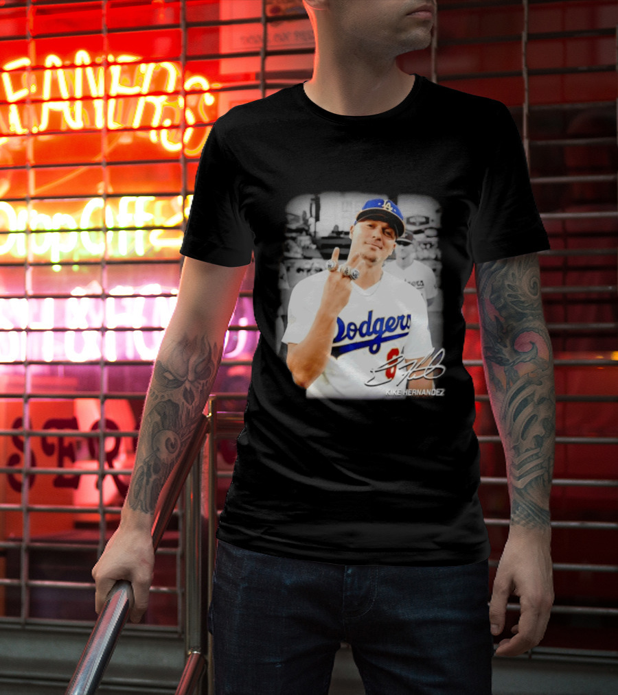 Kike Hernandez Los Angeles Dodgers MLB Number 14 Autographed Photo T-Shirt
