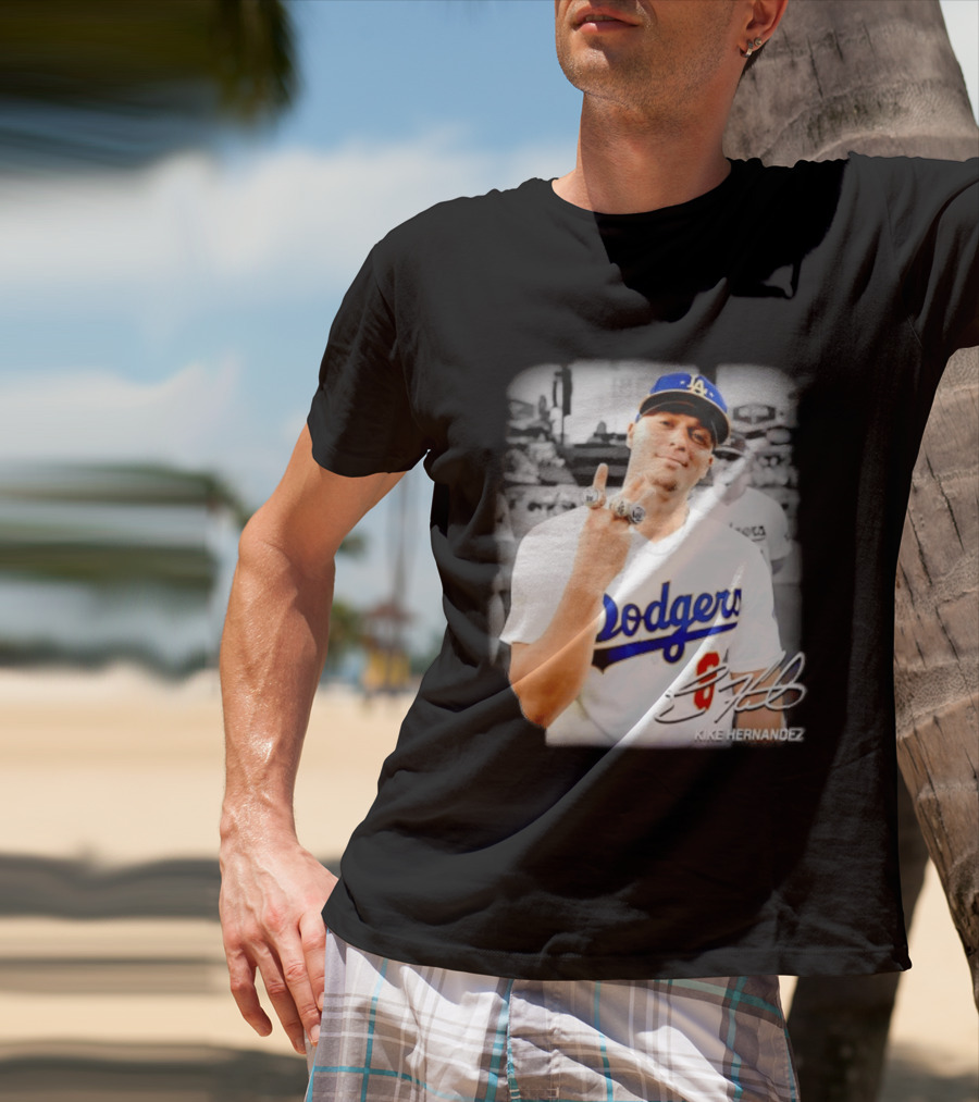 Kike Hernandez Los Angeles Dodgers MLB Number 14 Autographed Photo T-Shirt