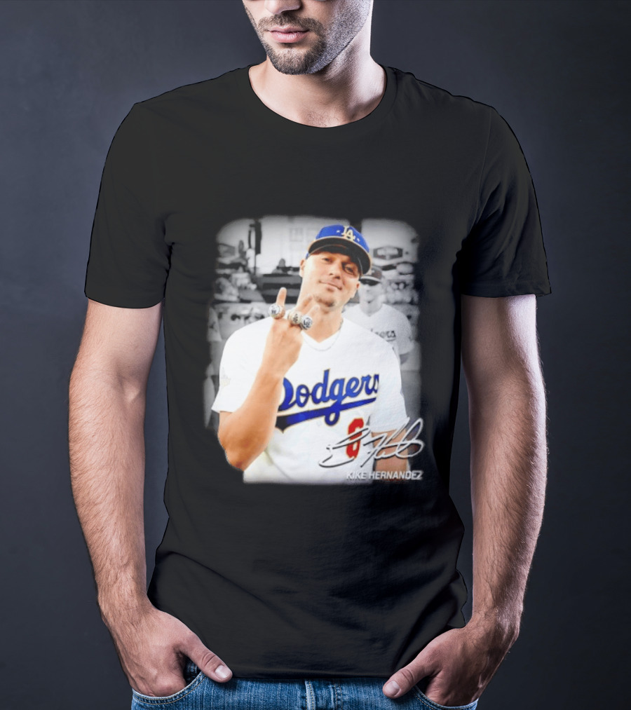 Kike Hernandez Los Angeles Dodgers MLB Number 14 Autographed Photo T-Shirt