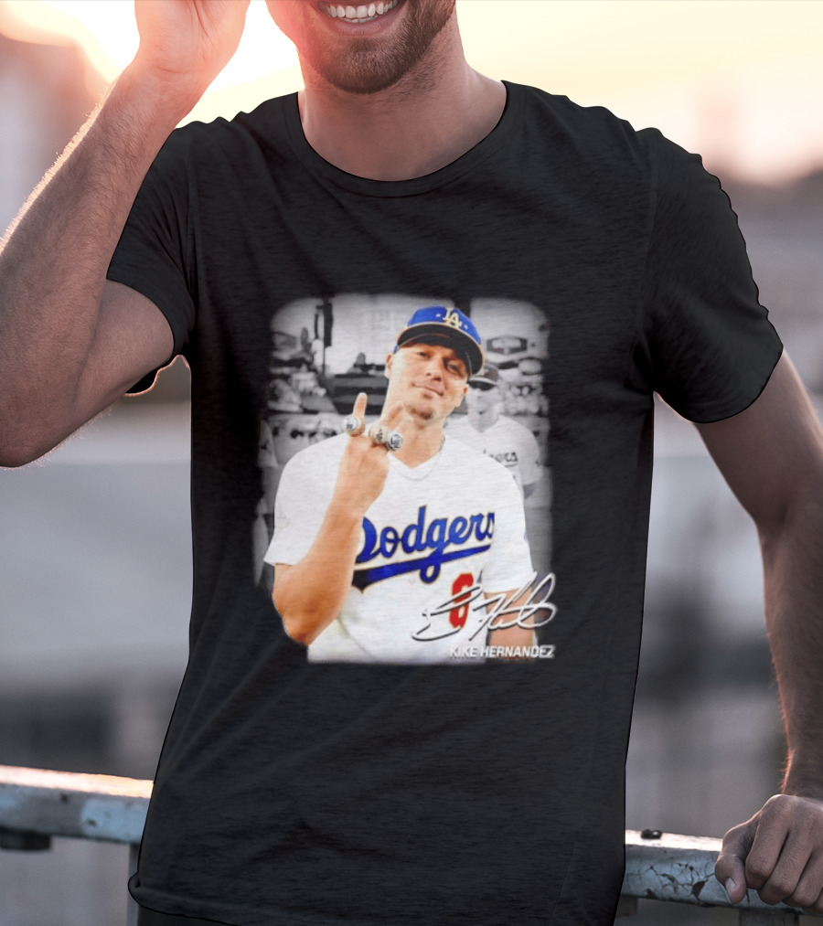 Kike Hernandez Los Angeles Dodgers MLB Number 14 Autographed Photo T-Shirt