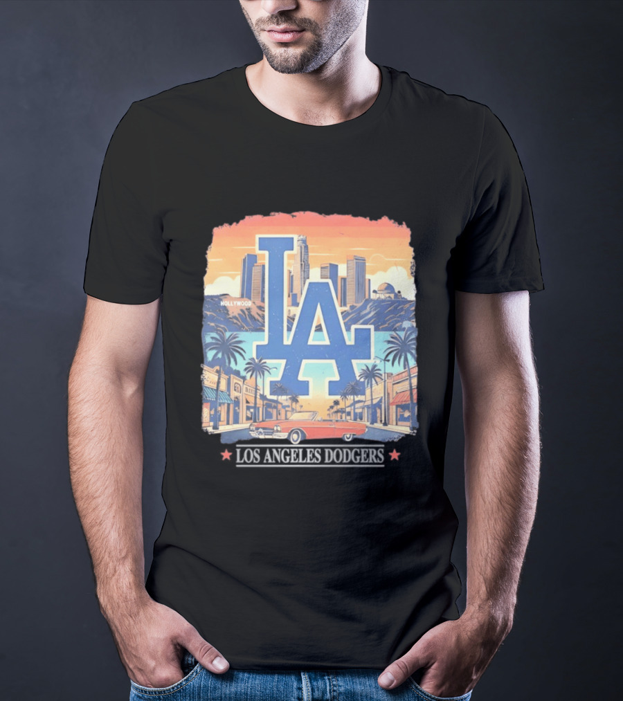Los Angeles Dodgers LA Hollywood Skyline Classic Car T-Shirt