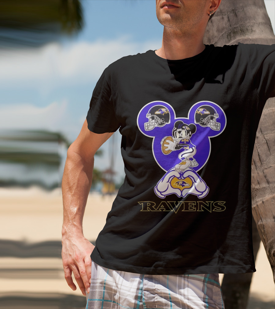 Mickey Mouse Baltimore Ravens Football Love Ravens Helmets T-Shirt