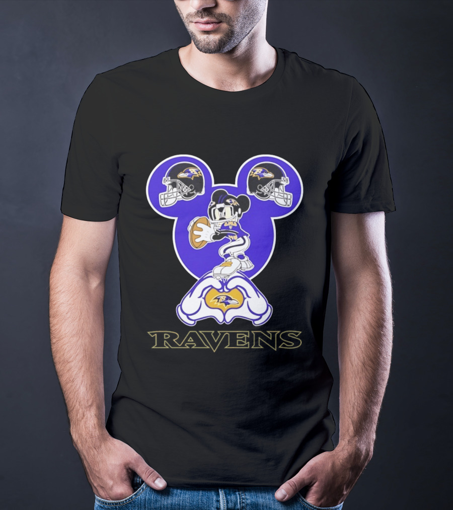 Mickey Mouse Baltimore Ravens Football Love Ravens Helmets T-Shirt