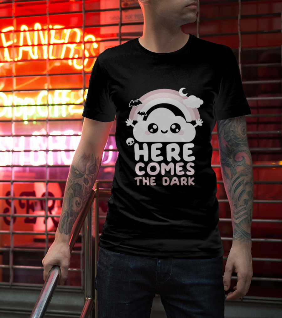 Here Comes The Dark Cute Cloud Rainbow Bats Moon And Stars T-Shirt