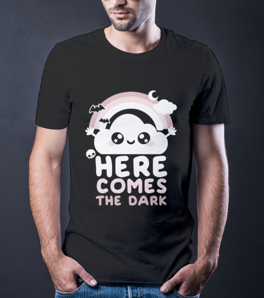 Here Comes The Dark Cute Cloud Rainbow Bats Moon And Stars T-Shirt