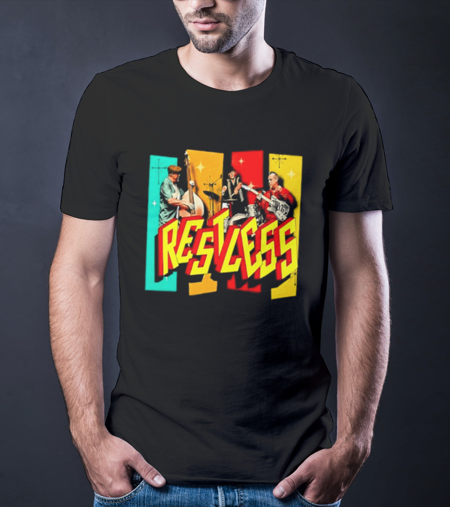 Restless Band Rockabilly Psychobilly Music Members Colorful Performance T-Shirt
