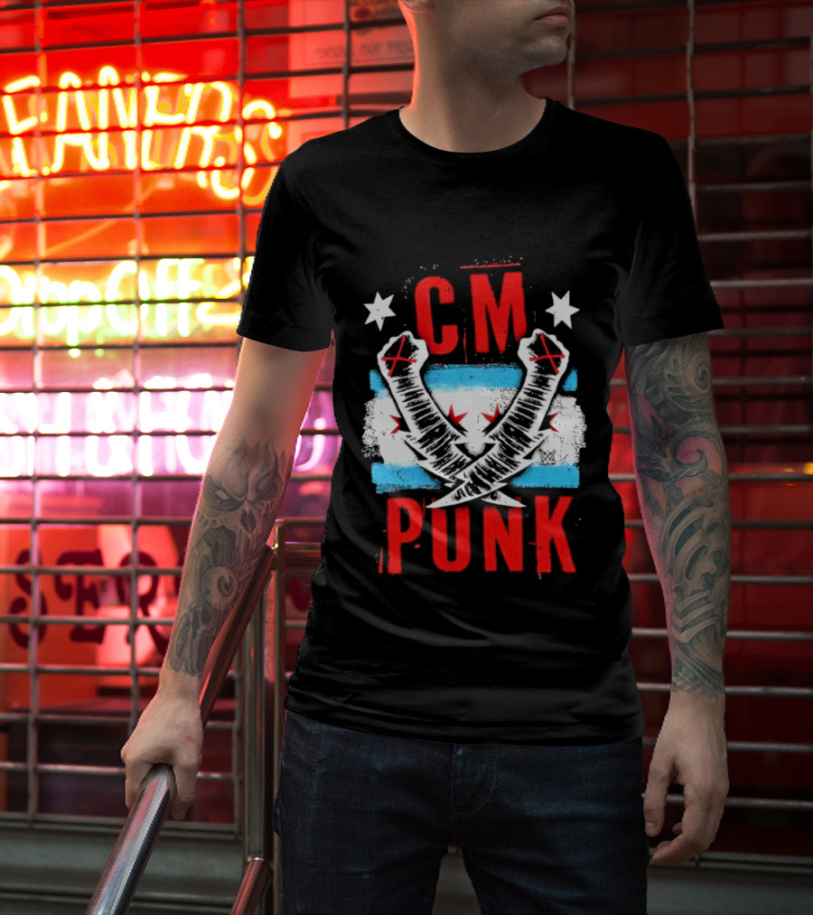 CM Punk Chicago Flag Lightning Bolt Fist WWE Stars T-Shirt