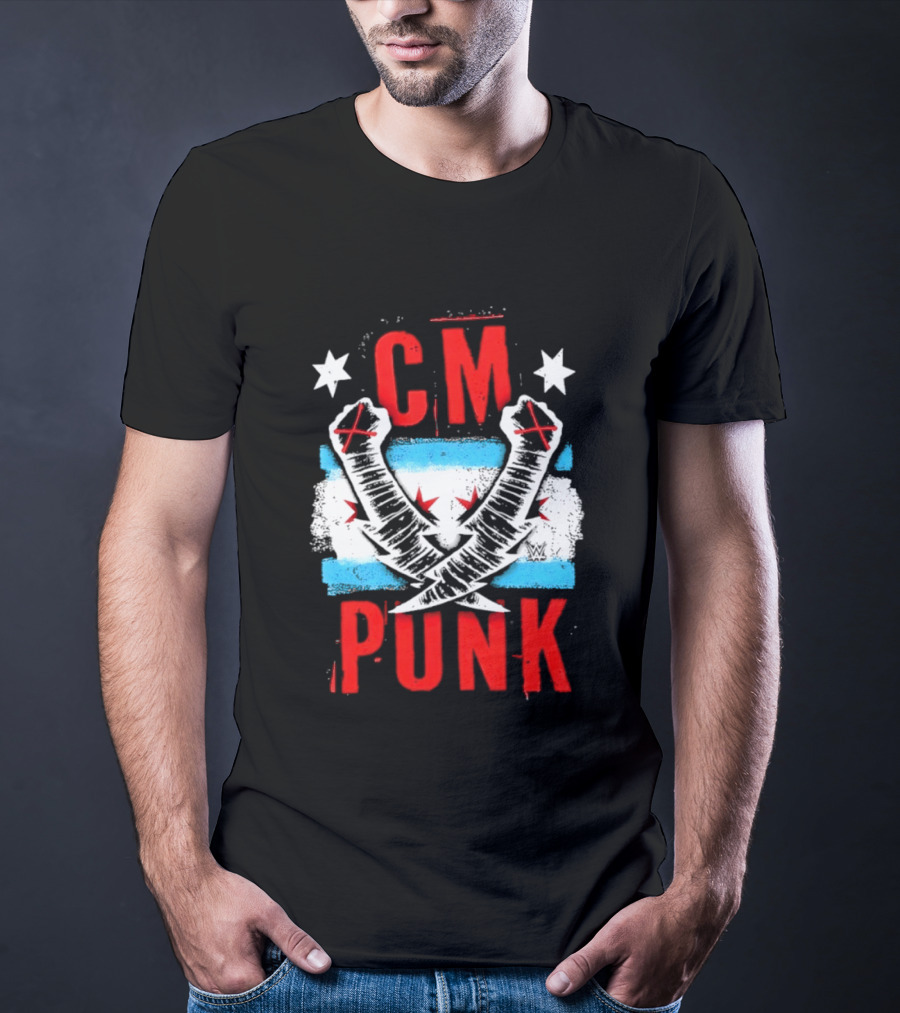 CM Punk Chicago Flag Lightning Bolt Fist WWE Stars T-Shirt