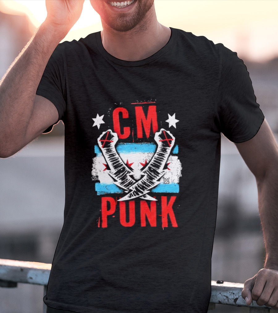 CM Punk Chicago Flag Lightning Bolt Fist WWE Stars T-Shirt