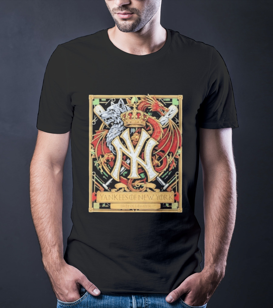 Yankees Of New York Bronx Bomber MLB Baseball Wolf Dragon Crown NY Crest T-Shirt