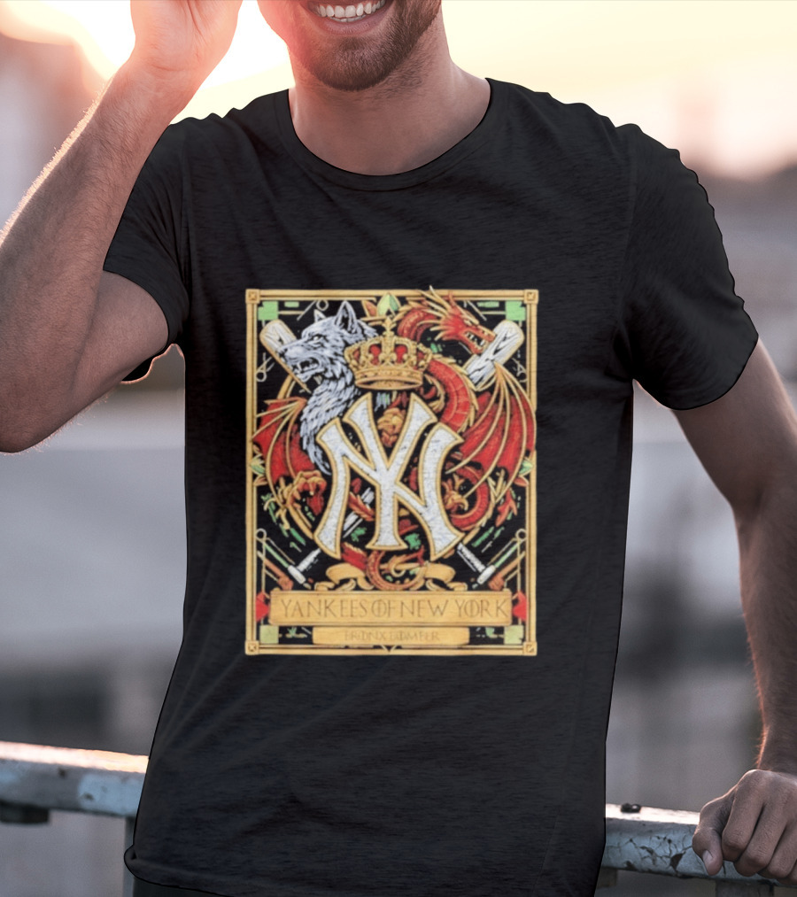 Yankees Of New York Bronx Bomber MLB Baseball Wolf Dragon Crown NY Crest T-Shirt