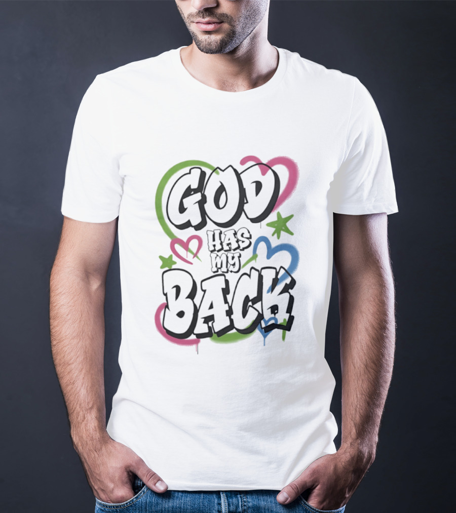 God Has My Back Faith Inspirational Religious Hearts Stars T-Shirt