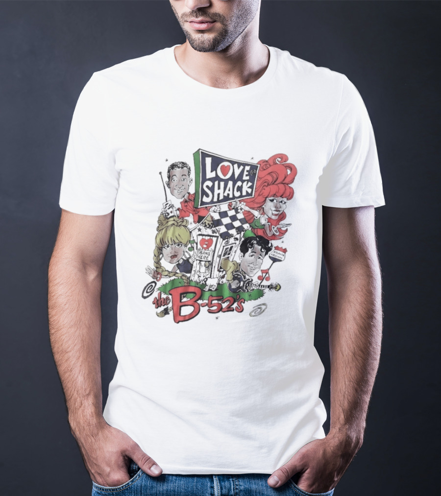 The B 52's Love Shack Cartoon Artwork Featuring Band Members T-Shirt