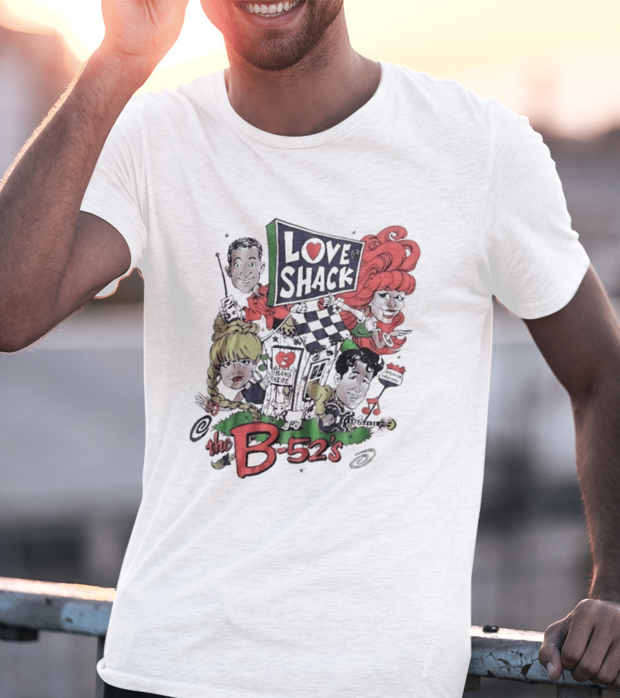 The B 52's Love Shack Cartoon Artwork Featuring Band Members T-Shirt