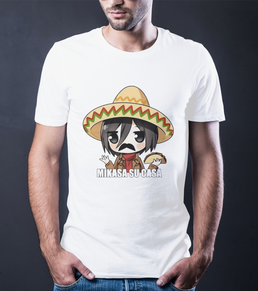 Mikasa Su Casa Funny Anime Taco Sombrero Mikasa Ackerman T-Shirt