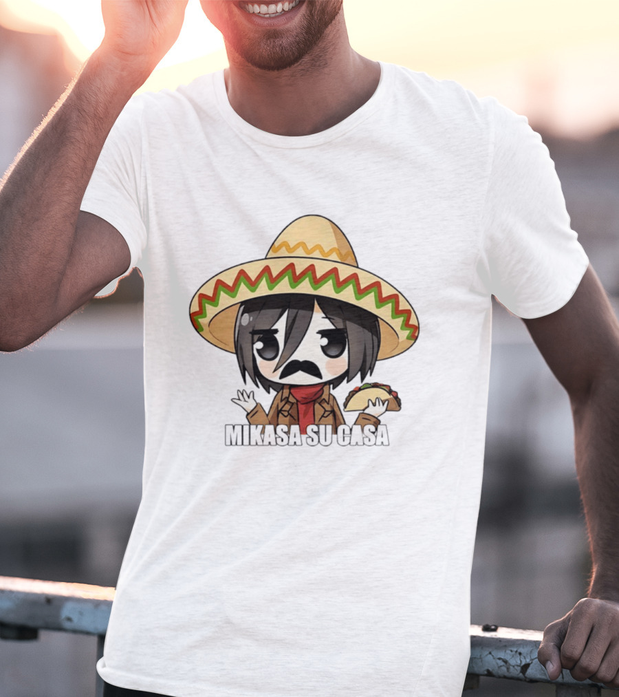 Mikasa Su Casa Funny Anime Taco Sombrero Mikasa Ackerman T-Shirt