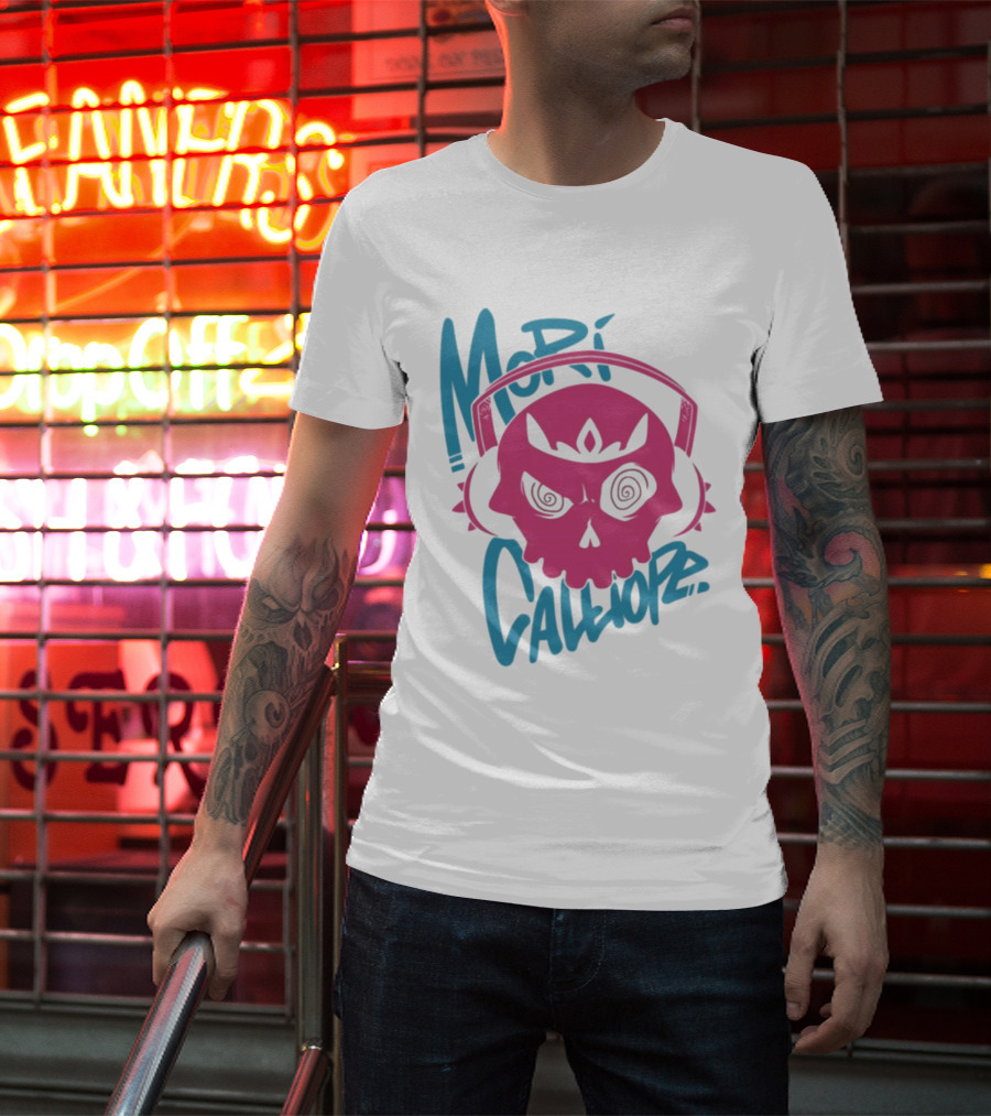 Mori Calliope Pink Skull With Headphones T-Shirt