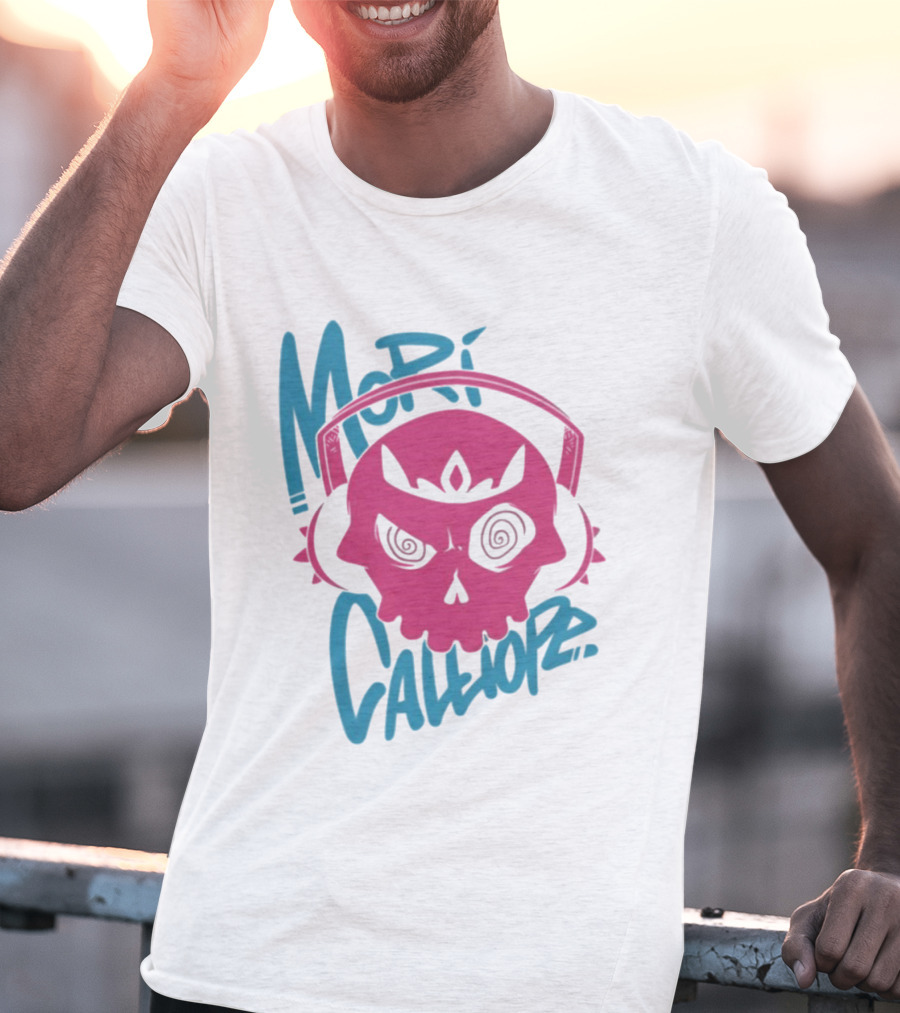 Mori Calliope Pink Skull With Headphones T-Shirt