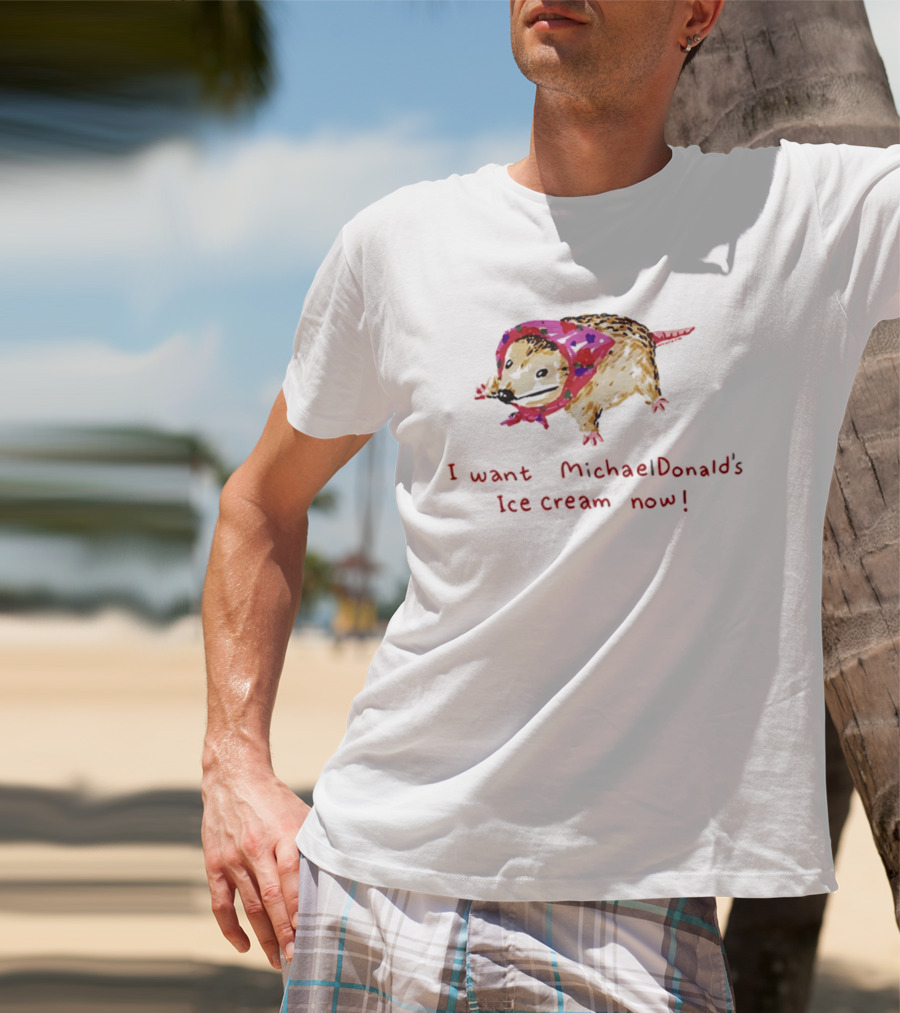 I Want MichaelDonald's Ice Cream Now Opossum In Pink Bandana T-Shirt