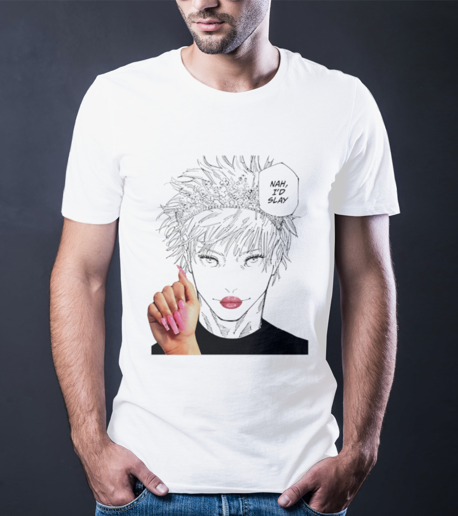 Nah I'd Slay Gojo Manga Character With Pink Lips And Nails T-Shirt