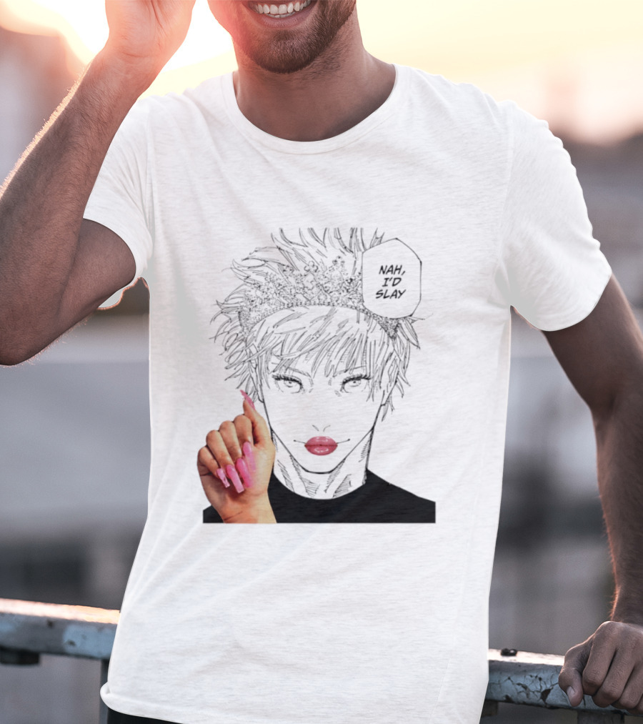 Nah I'd Slay Gojo Manga Character With Pink Lips And Nails T-Shirt
