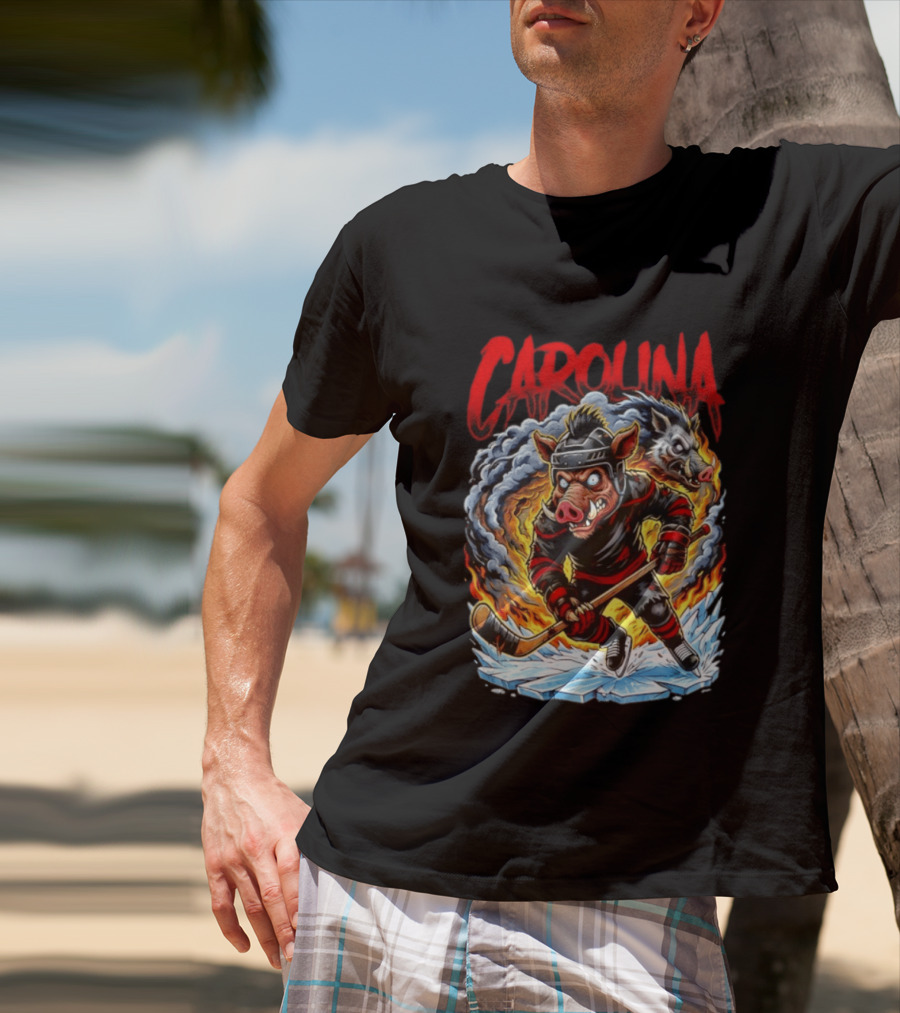 Carolina Hurricanes Stormy Hockey Player Ice Action T-Shirt