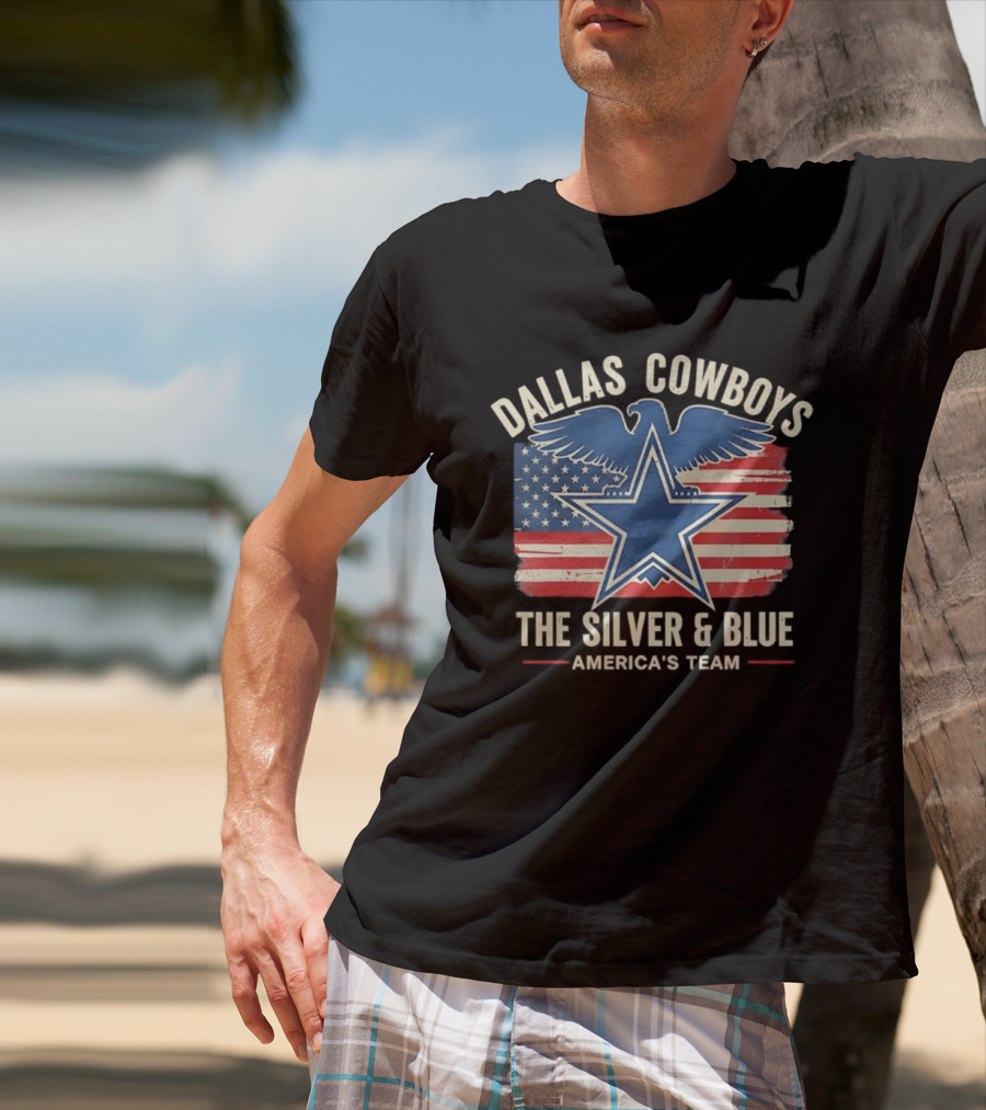 Dallas Cowboys Silver And Blue Star Eagle Flag America's Team T-Shirt
