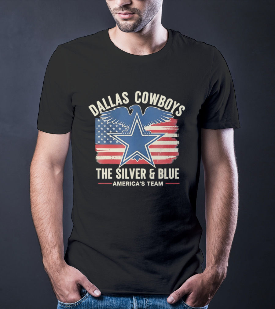 Dallas Cowboys Silver And Blue Star Eagle Flag America's Team T-Shirt