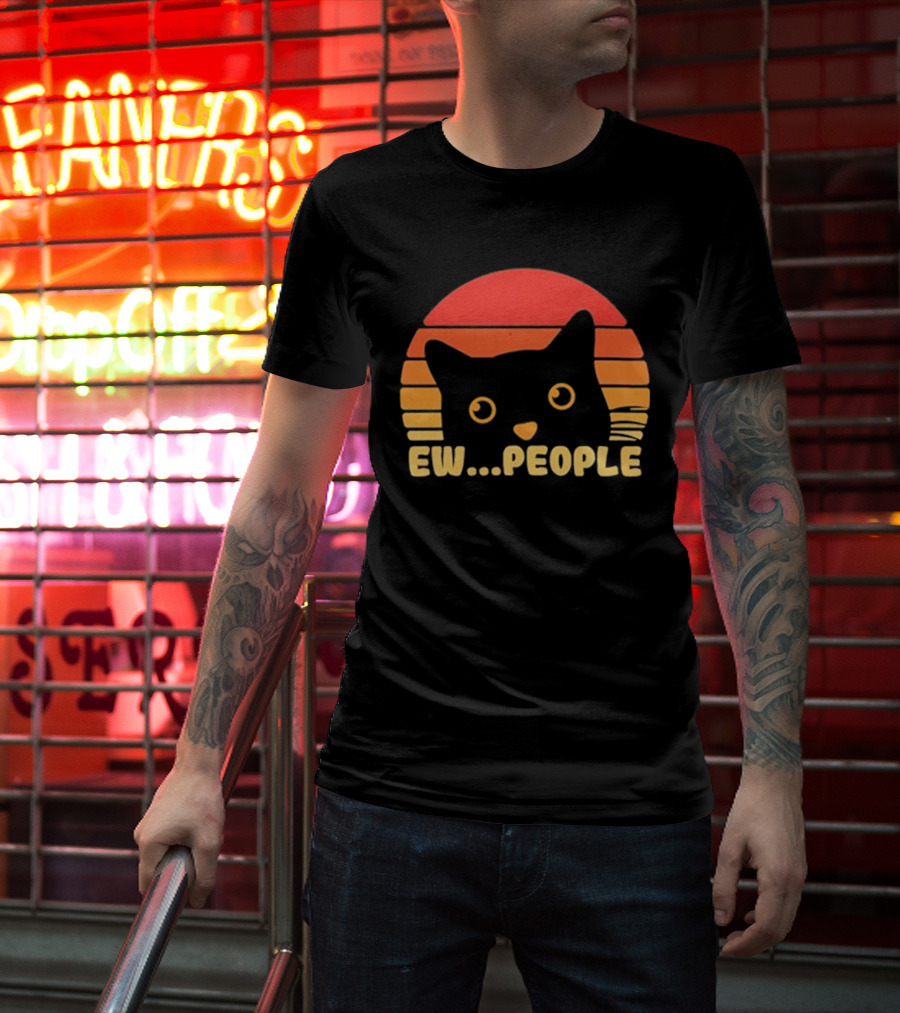 Ew People Judgmental Cat Face Stripes T-Shirt