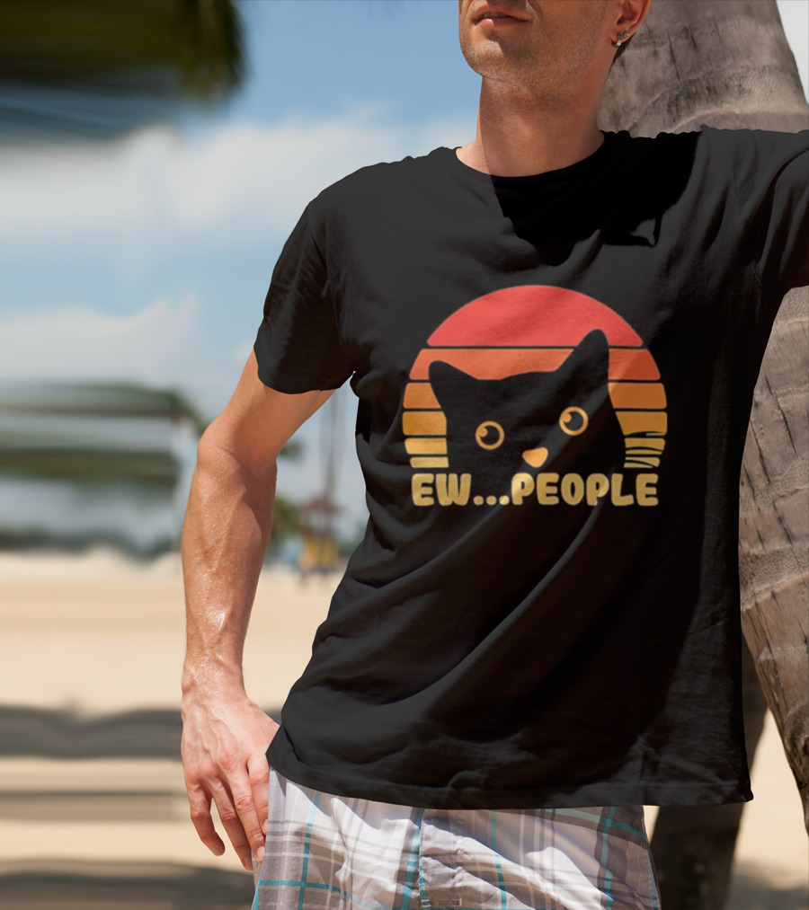 Ew People Judgmental Cat Face Stripes T-Shirt