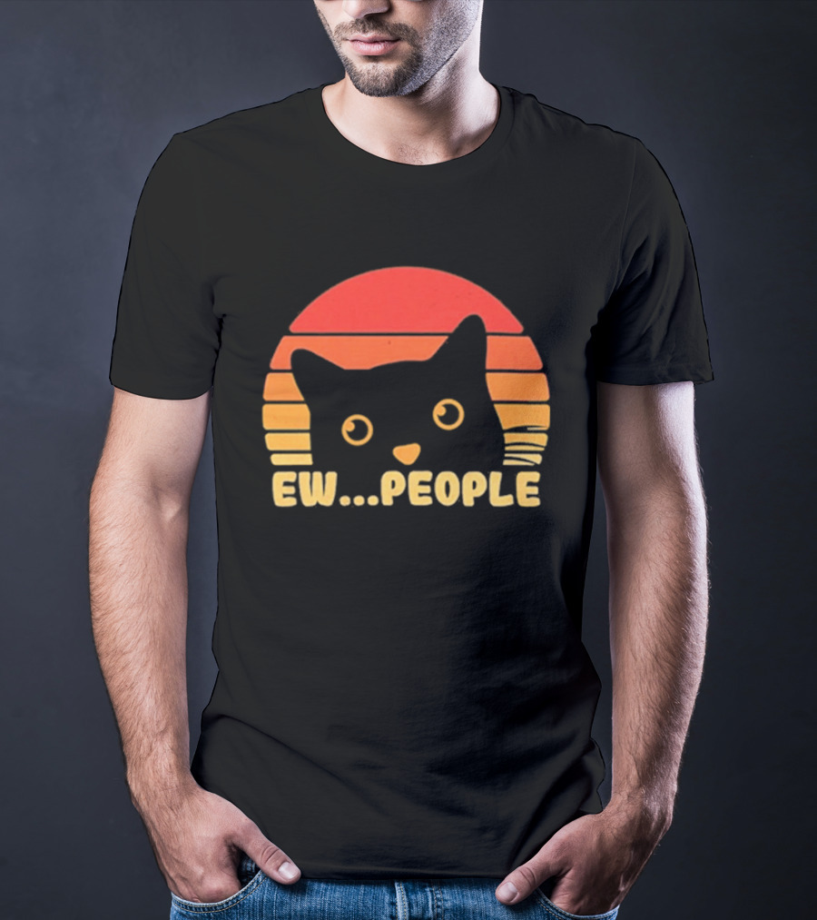Ew People Judgmental Cat Face Stripes T-Shirt