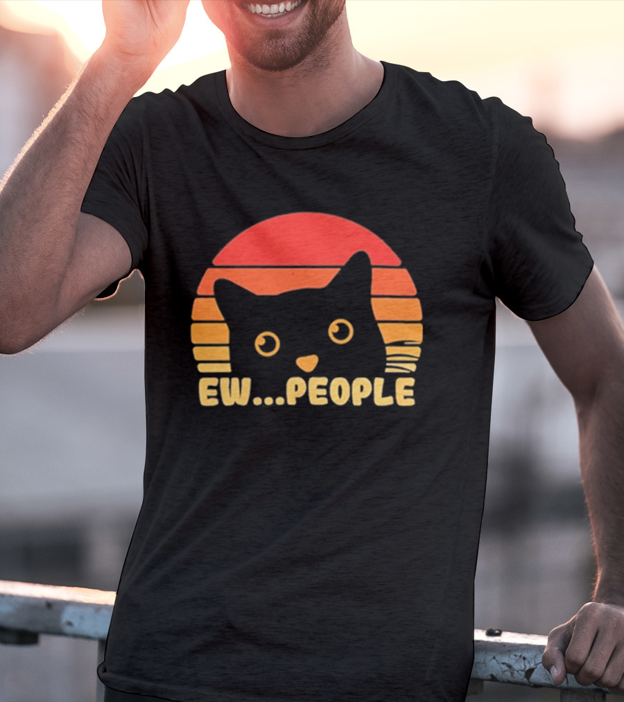 Ew People Judgmental Cat Face Stripes T-Shirt