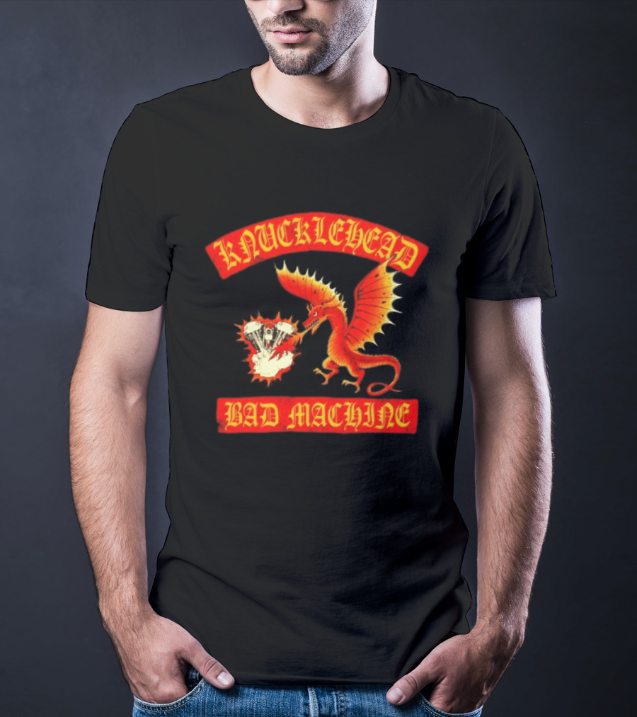 Knucklehead Bad Machine Dragon Motorcycle Engine Fire Breathing T-Shirt