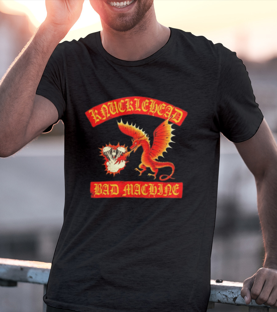 Knucklehead Bad Machine Dragon Motorcycle Engine Fire Breathing T-Shirt
