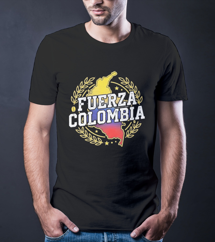 Fuerza Colombia Map Yellow Blue Red Laurel And Stars T-Shirt