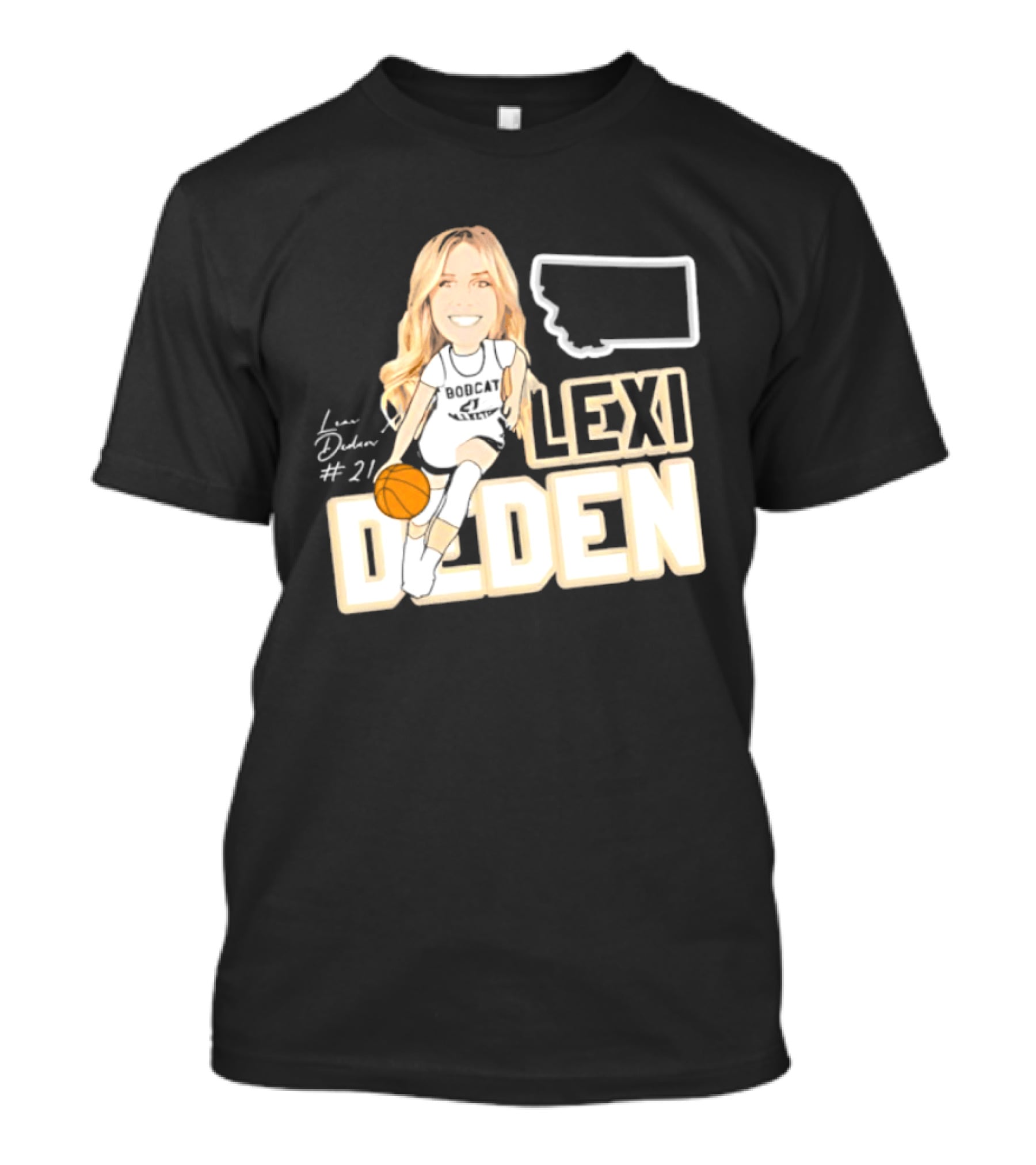 Lexi Deden 21 Bobcat Map Montana Player Caricature Basketball T-Shirt