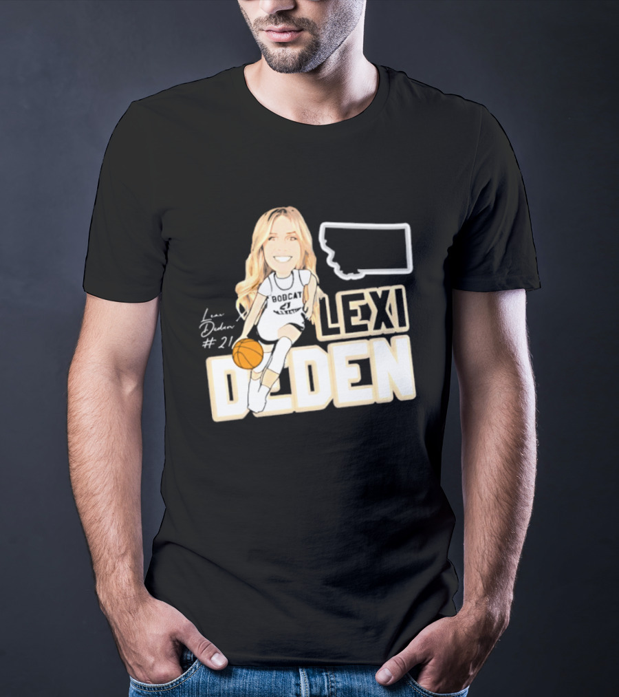 Lexi Deden 21 Bobcat Map Montana Player Caricature Basketball T-Shirt