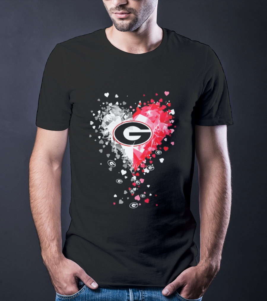 Georgia Bulldogs Heart Shaped Red And White Gemstone T-Shirt