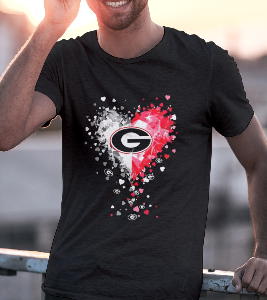Georgia Bulldogs Heart Shaped Red And White Gemstone T-Shirt