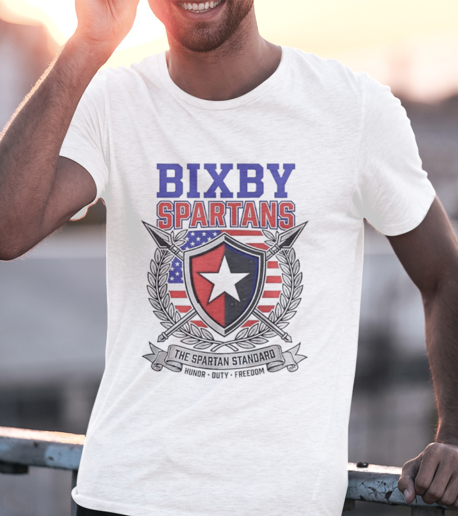 Bixby Spartans Honor Duty Freedom American Flag Shield T-Shirt