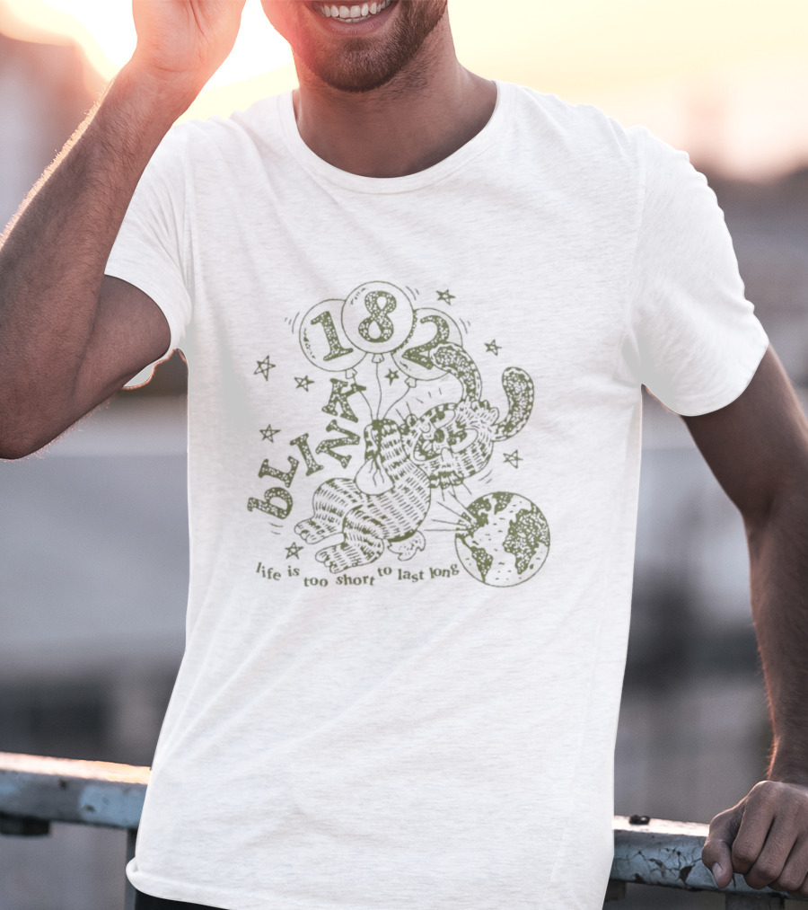 Blink 182 Life Is Too Short To Last Long Cartoon Rabbit And 182 Balloon With Stars T-Shirt